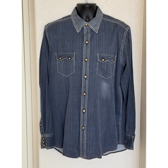 Ryan Michael Shirt Denim Snap Button Sawtooth Cowboy Western Rodeo, L